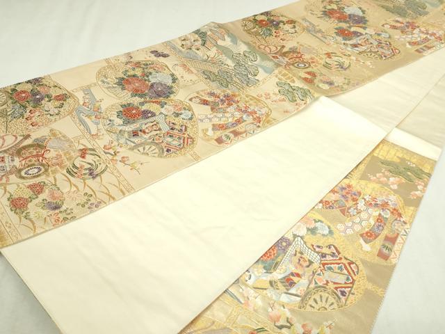 平和屋本店▼六通柄袋帯　唐織　嘉祥具合せ文　本金二重箔　正絹　逸品　DABI1465sf