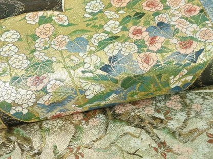 平和屋本店▼西陣あさぎ　丸帯　日本絵画全集　壱仟八百口織　プラチナ本金箔　さが美扱い　分析通知書付き　正絹　逸品　DABI1467sf