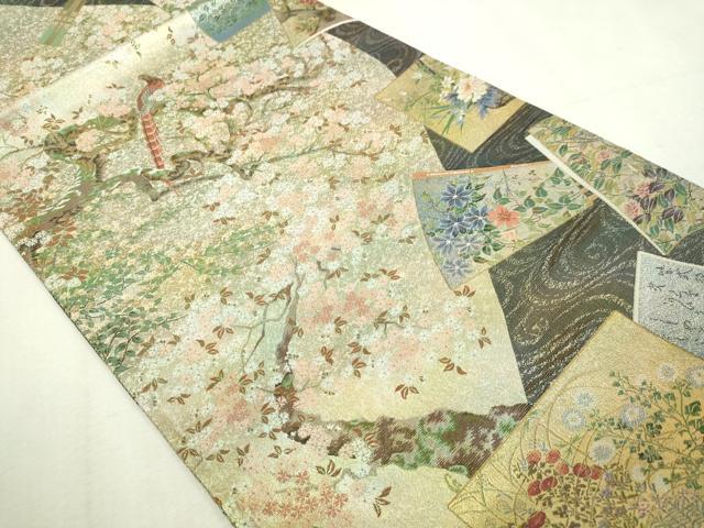 平和屋本店▼西陣あさぎ　丸帯　日本絵画全集　壱仟八百口織　プラチナ本金箔　さが美扱い　分析通知書付き　正絹　逸品　DABI1467sf