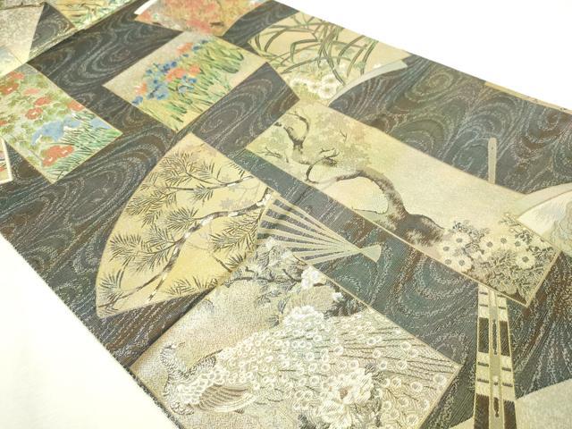 平和屋本店▼西陣あさぎ　丸帯　日本絵画全集　壱仟八百口織　プラチナ本金箔　さが美扱い　分析通知書付き　正絹　逸品　DABI1467sf