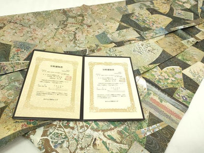 平和屋本店▼西陣あさぎ　丸帯　日本絵画全集　壱仟八百口織　プラチナ本金箔　さが美扱い　分析通知書付き　正絹　逸品　DABI1467sf