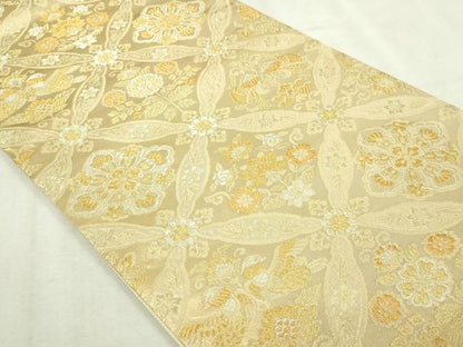 平和屋本店▼六通柄袋帯　七宝花文　本金箔　正絹　逸品　DABI1470sf