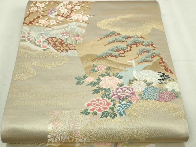 平和屋本店▼西陣　六通柄袋帯　色紙景鳥文　本金二重箔　正絹　逸品　DABI1474sf