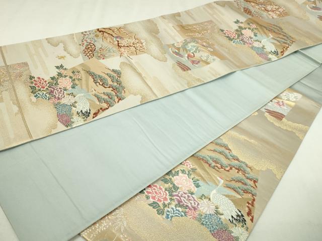 平和屋本店▼西陣　六通柄袋帯　色紙景鳥文　本金二重箔　正絹　逸品　DABI1474sf