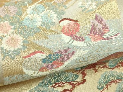 平和屋本店▼西陣　六通柄袋帯　色紙景鳥文　本金二重箔　正絹　逸品　DABI1474sf