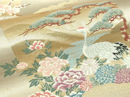平和屋本店▼西陣　六通柄袋帯　色紙景鳥文　本金二重箔　正絹　逸品　DABI1474sf
