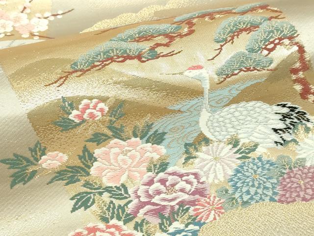 平和屋本店▼西陣　六通柄袋帯　色紙景鳥文　本金二重箔　正絹　逸品　DABI1474sf