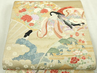平和屋本店▼六通柄袋帯　唐織　九百錦　平安朝絵巻　純金箔24Ｋ　正絹　逸品　DABI1476sf