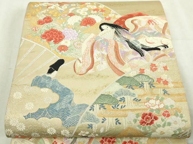 平和屋本店▼六通柄袋帯　唐織　九百錦　平安朝絵巻　純金箔24Ｋ　正絹　逸品　DABI1476sf