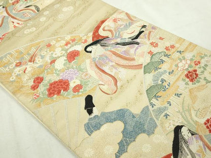 平和屋本店▼六通柄袋帯　唐織　九百錦　平安朝絵巻　純金箔24Ｋ　正絹　逸品　DABI1476sf