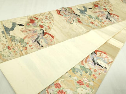 平和屋本店▼六通柄袋帯　唐織　九百錦　平安朝絵巻　純金箔24Ｋ　正絹　逸品　DABI1476sf
