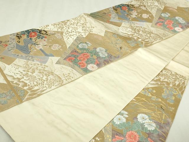 平和屋本店▼六通柄袋帯　唐織　色紙花文　九百本金箔　正絹　逸品　DABI1477sf