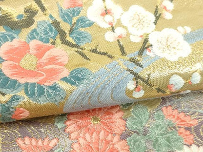 平和屋本店▼六通柄袋帯　唐織　色紙花文　九百本金箔　正絹　逸品　DABI1477sf