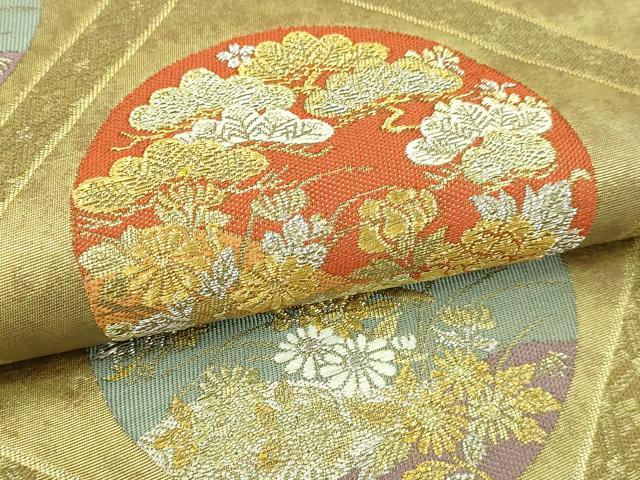 平和屋本店▼六通柄袋帯　草花丸文　本金糸　本金箔　正絹　逸品　DABI1480sf