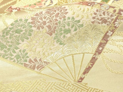 平和屋本店▼六通柄袋帯　重ね舞扇文　純金二重箔　正絹　逸品　DABI1481sf
