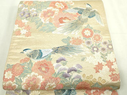 平和屋本店▼六通柄袋帯　九百錦　麗華花園文　本金箔　正絹　逸品　DABI1482sf