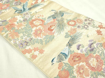 平和屋本店▼六通柄袋帯　九百錦　麗華花園文　本金箔　正絹　逸品　DABI1482sf
