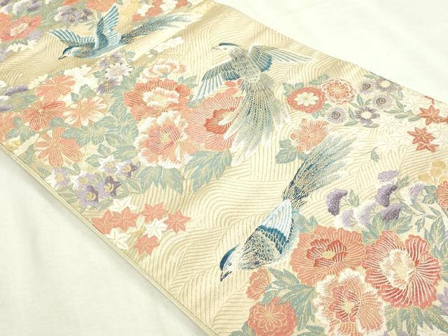 平和屋本店▼六通柄袋帯　九百錦　麗華花園文　本金箔　正絹　逸品　DABI1482sf