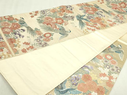 平和屋本店▼六通柄袋帯　九百錦　麗華花園文　本金箔　正絹　逸品　DABI1482sf