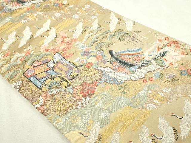 平和屋本店▼六通柄袋帯　道長麗姿文　本金箔　正絹　逸品　DABI1483sf