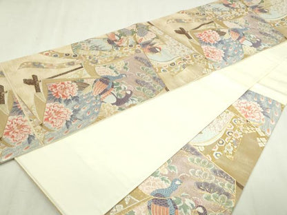 平和屋本店▼六通柄袋帯　唐織　九百錦　衣祈花鳥文　24ｋ本金箔　正絹　逸品　DABI1484sf