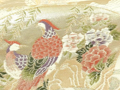 平和屋本店▼六通柄袋帯　地紙孔雀花文　本金箔24Ｋ　正絹　逸品　DABI1485sf