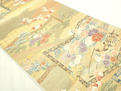 平和屋本店▼六通柄袋帯　屏風花車文　本金箔　正絹　逸品　DABI1488sf
