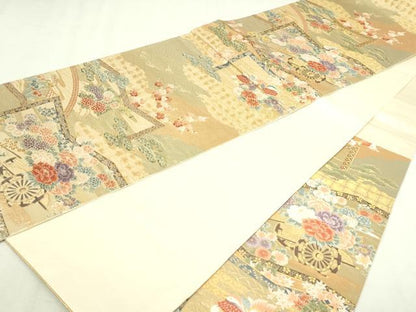 平和屋本店▼六通柄袋帯　屏風花車文　本金箔　正絹　逸品　DABI1488sf