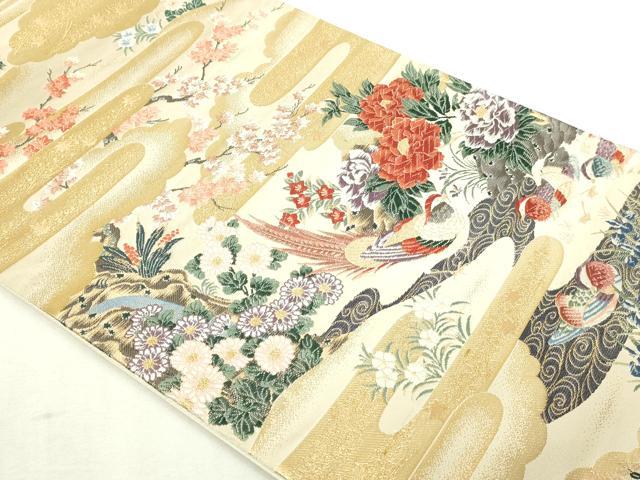 平和屋本店▼六通柄袋帯　唐織　桃山花鳥の舞　本金箔　正絹　逸品　DABI1489sf