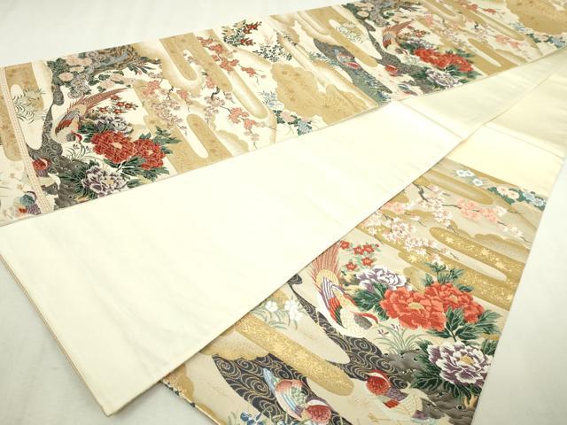 平和屋本店▼六通柄袋帯　唐織　桃山花鳥の舞　本金箔　正絹　逸品　DABI1489sf
