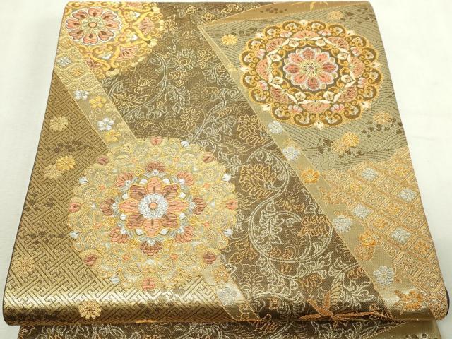 平和屋本店▼全通柄袋帯　鳳凰正倉院花文　純金二重箔　正絹　逸品　DABI1491sf