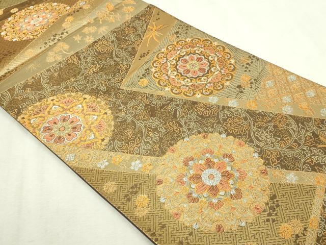 平和屋本店▼全通柄袋帯　鳳凰正倉院花文　純金二重箔　正絹　逸品　DABI1491sf