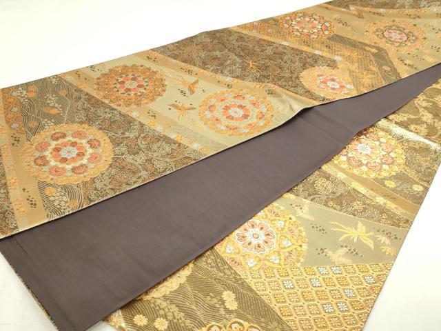 平和屋本店▼全通柄袋帯　鳳凰正倉院花文　純金二重箔　正絹　逸品　DABI1491sf