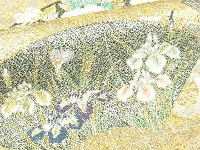 平和屋本店▼西陣　長嶋成織物　ながしま帯　六通柄袋帯　唐織　琳派四季地紙文　本金箔　証紙付き　正絹　逸品　DABI1495sf