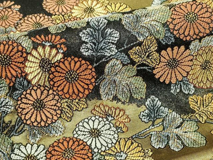 平和屋本店▼六通柄袋帯　重美東山蒔繪　菊稚重陽国　黒地　本金箔　正絹　逸品　DABI1496sf