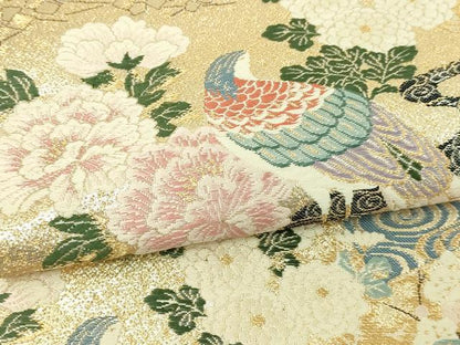 平和屋本店▼六通柄袋帯　唐織　山鳥御所車　九百本金弐重織　正絹　逸品　DABI1498sf