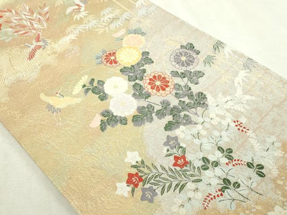 平和屋本店▼六通柄袋帯　唐織　飛鶴花文　本金箔　正絹　逸品　DABI1499sf