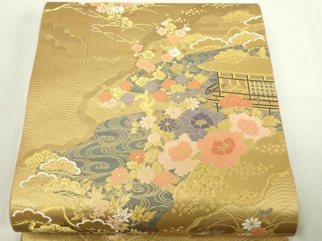 平和屋本店▼六通柄袋帯　道長絵巻文　純金二重箔　正絹　逸品　DABI1500sf