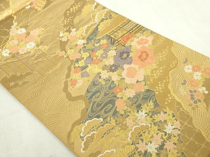平和屋本店▼六通柄袋帯　道長絵巻文　純金二重箔　正絹　逸品　DABI1500sf