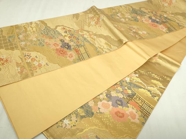 平和屋本店▼六通柄袋帯　道長絵巻文　純金二重箔　正絹　逸品　DABI1500sf