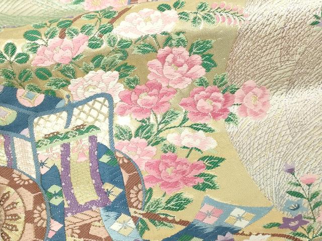 平和屋本店▼「美しいキモノ」お馴染みのメーカー　となみ織物  　六通柄袋帯　唐織　御所車花文　純金箔　正絹　逸品　DABI1502sf