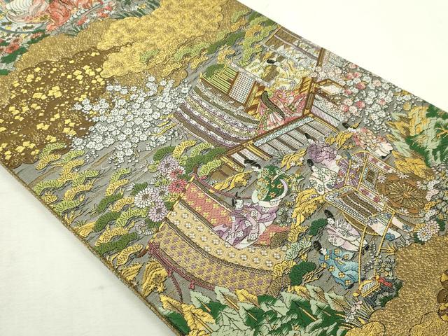 平和屋本店▼廣部商事謹製　全通全景柄袋帯　京洛時代祭還幸絵巻　弐捨四金箔使用　正絹　逸品　DABI1503sf