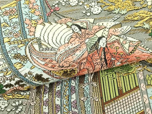 平和屋本店▼廣部商事謹製　全通全景柄袋帯　京洛時代祭還幸絵巻　弐捨四金箔使用　正絹　逸品　DABI1503sf