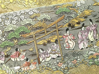 平和屋本店▼廣部商事謹製　全通全景柄袋帯　京洛時代祭還幸絵巻　弐捨四金箔使用　正絹　逸品　DABI1503sf