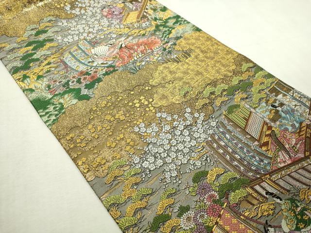 平和屋本店▼廣部商事謹製　全通全景柄袋帯　京洛時代祭還幸絵巻　弐捨四金箔使用　正絹　逸品　DABI1503sf