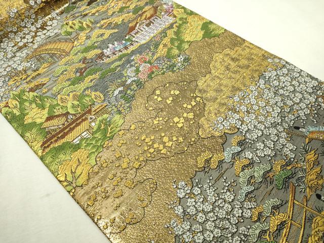 平和屋本店▼廣部商事謹製　全通全景柄袋帯　京洛時代祭還幸絵巻　弐捨四金箔使用　正絹　逸品　DABI1503sf