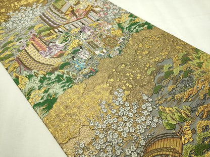 平和屋本店▼廣部商事謹製　全通全景柄袋帯　京洛時代祭還幸絵巻　弐捨四金箔使用　正絹　逸品　DABI1503sf