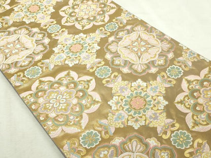 平和屋本店▼六通柄袋帯　唐織　正倉院花文　純金箔　正絹　逸品　DABI1505sf