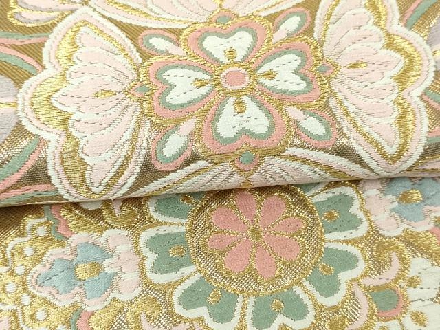 平和屋本店▼六通柄袋帯　唐織　正倉院花文　純金箔　正絹　逸品　DABI1505sf