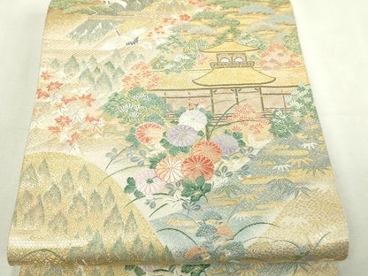 平和屋本店▼六通柄袋帯　唐織　京名所　平安神宮　本金箔　正絹　逸品　DABI1506sf